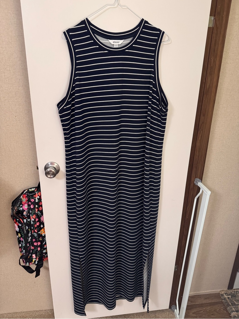 SPANX Air Essentials Navy and White Striped Sleeveless Maxi